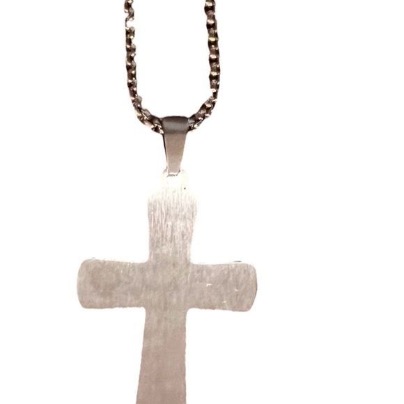 Guess Stainless Steel Round Box Chain Necklace with Cross Pendant with Blue - Picture 3 of 4